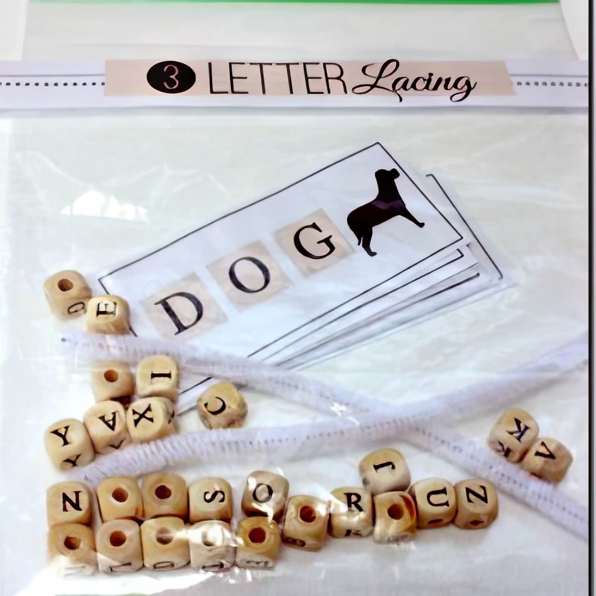 3 letter lacing using pipecleaners and letter beads for sight words