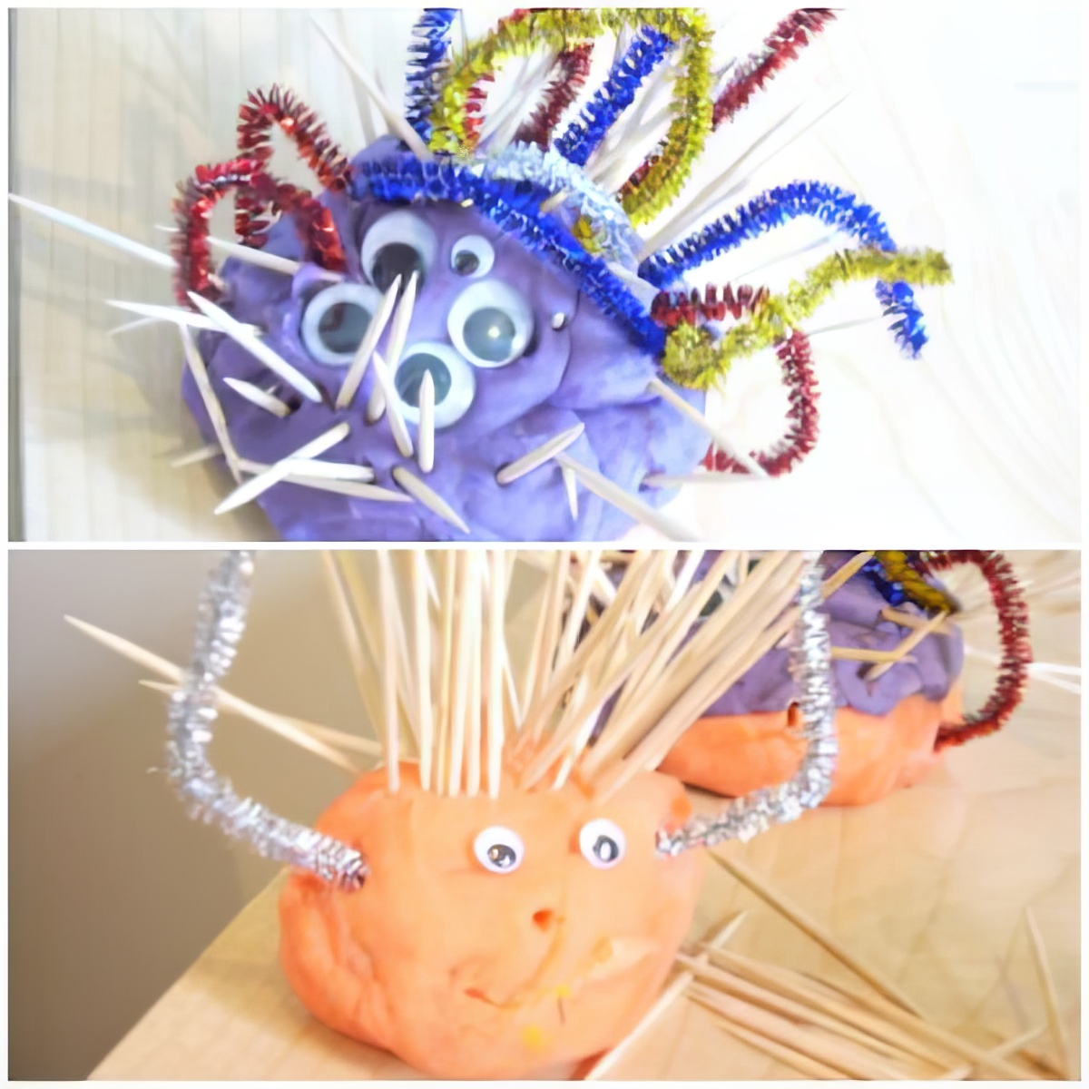 monsters using diy pipe cleaners, tooth picks and other materials from the house