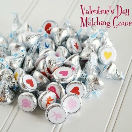 Valentine's Day Matching Game - Hershey kisses with printed stickers at the bottom