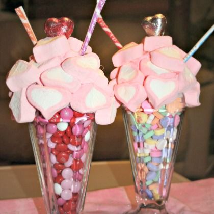 candy sundae - two pretty glasses of valentine's day inspired sundae 