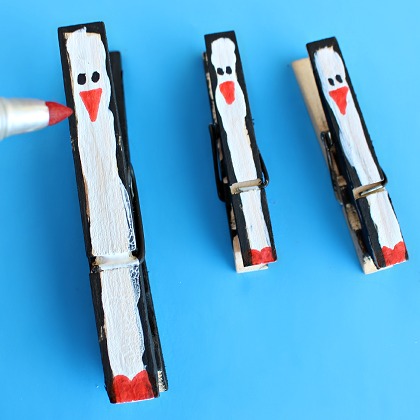 clothespin penguins, cute penguin crafts for kids