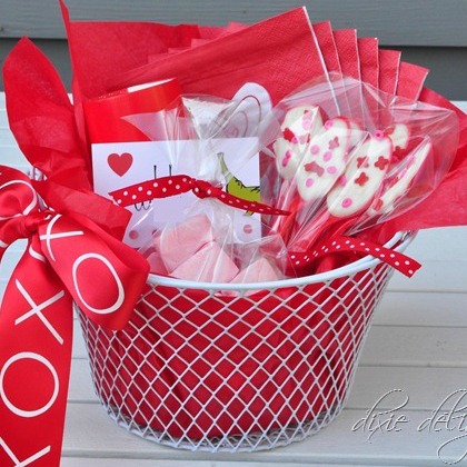 Valentines Chocolate Gift Basket - a basket full of chocolate for our dear teachers