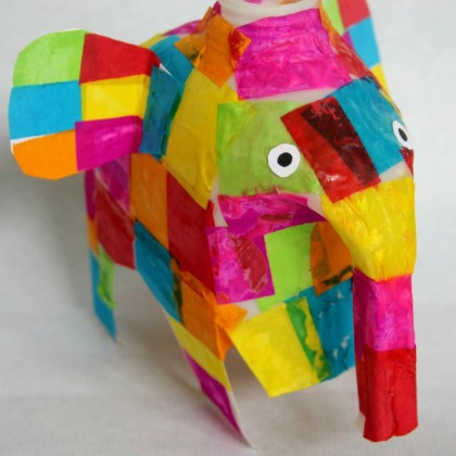 Create this tissue paper milk jug elephant with the kids!