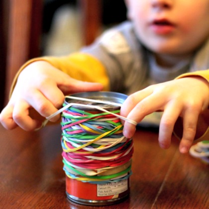 rubber band can, fine-motor-skills-practice-for-toddlers, fun fine motor activities