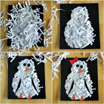 shredded penguin, cute penguin crafts for kids