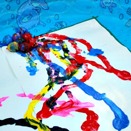 WATER BALLOON PAINTING IN POOL- 15 Outdoor Art Projects for kids children Blog