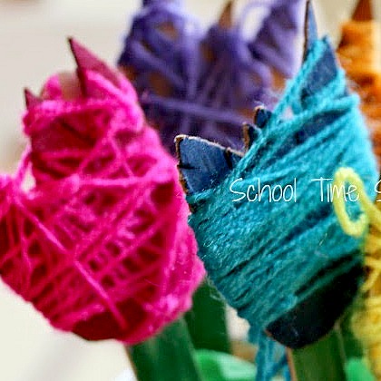 YARN WRAPPED TULIPS, Super Easy Yarn Crafts For Kids