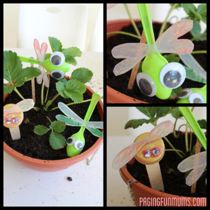 Create this Simple and Fun Bottle Cap bugs in the plants