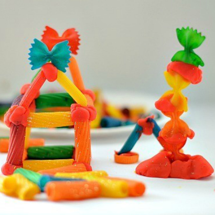 building with pasta for toddlers - image showing pasta to make a little house