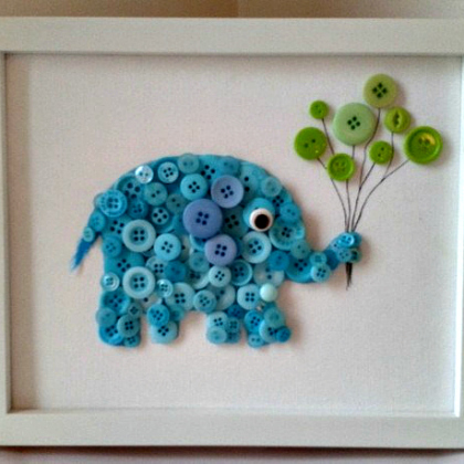 button elephant, craft idea by Busted Button, Super Cute Button Crafts for preschoolers