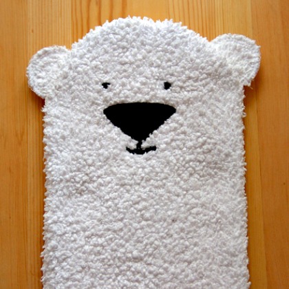 polar bear puppet made out of a white towel