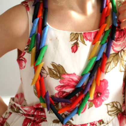 rainbow pasta necklace - dyed penne pasta stringed together into a toddler-size necklace