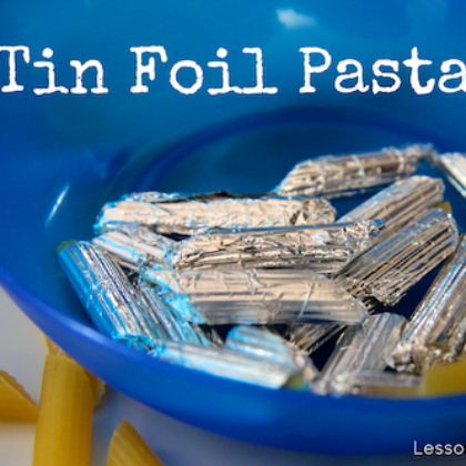 tin foil pasta - penne pasta wrapped in tin foil