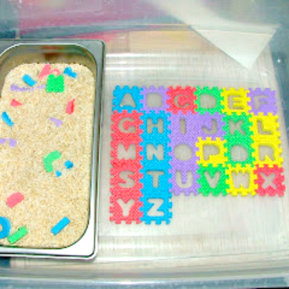 ABC sensory bin - ABC puzzle pieces, Alphabet Puzzle kids activities
