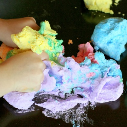Colored Foam Dough Play Idea, 25 Spectacular Shaving Cream Activities for Kids, shaving cream ideas, ways to play with shaving cream, fun shaving activities for kids, kids shaving cream, shaving cream