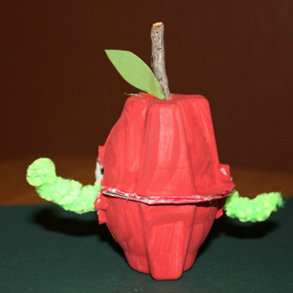 Apple Egg Carton Craft with a Worm
