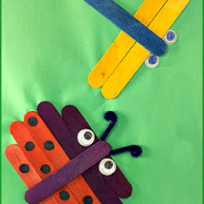 craft stick bugs - ladybug and dragon fly made out of popsicle sticks