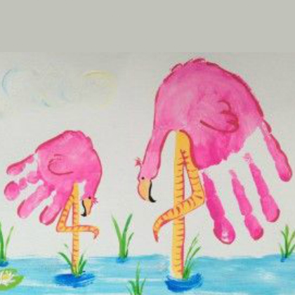 Create this beautiful pink flamingos handprint today with your toddlers!