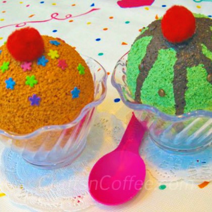 styrofoam ball ice cream scoops fo the kids!