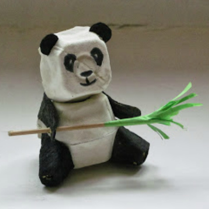 Egg Carton Panda with a bamboo