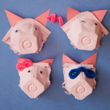 Four Pink Pig Noses Made of Egg Cartons