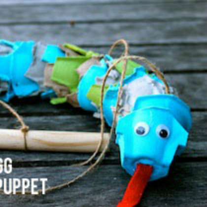 Blue, Green and Brown Egg Carton Puppet Snake