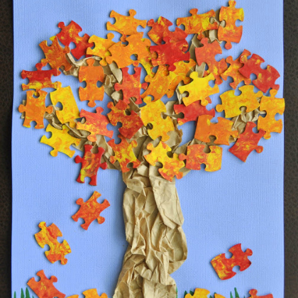 puzzle tree using puzzle pieces - art for bigger kids