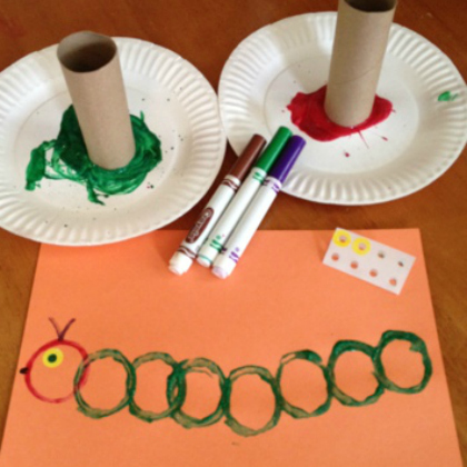 Toilet Paper Roll Painting Caterpillar Craft for preschoolers!