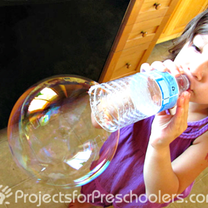 water bottle bubble blowing machine for the preschoolers!