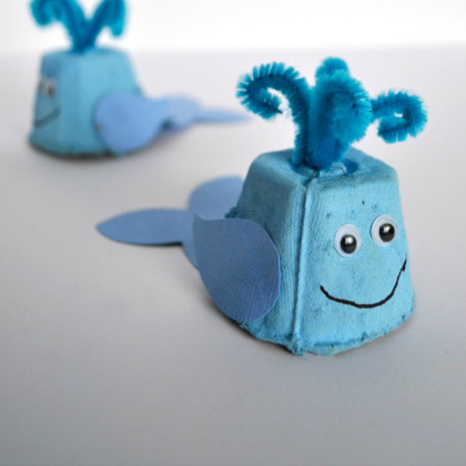 Blue Whale Egg Carton Craft with Fuzzy Wires