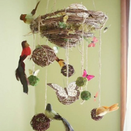 birds nest mobile, 25 Homemade Mobiles for Babies