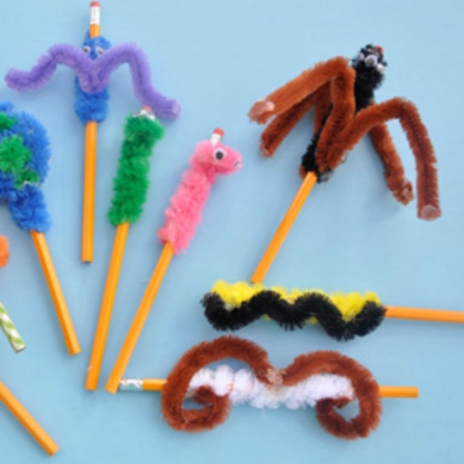 crazy pipe cleaner toppers, playful pencil toppers for kids
