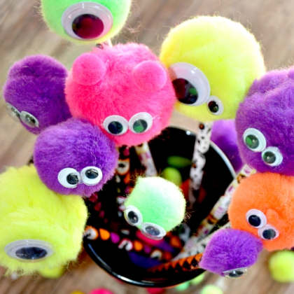 fuzzy halloween monster toppers, playful pencil toppers for kids