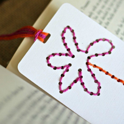 Have doing this sewn design bookmark with your kids!