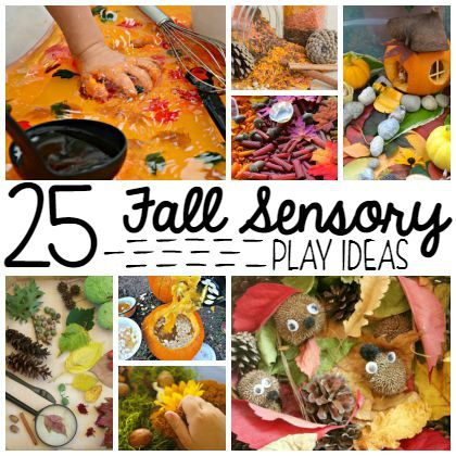 25 fall sensory play ideas - 8 different pictures of sensory play crafts for kids.