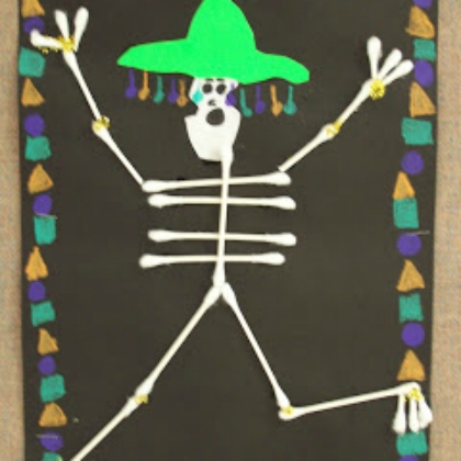 q tip skeleton craft. Day of the dead craft for kids. 