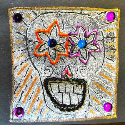 tin foil skull. Day of the Dead Skull Prints and Crafts for Kids