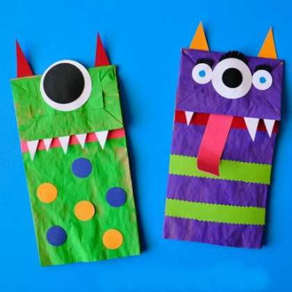 paper bag monster puppets for kids!