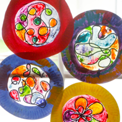 colorful paper plate stained glass