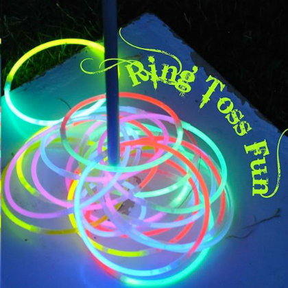 glowing ring sticks used for ring toss as a night time craft for kids