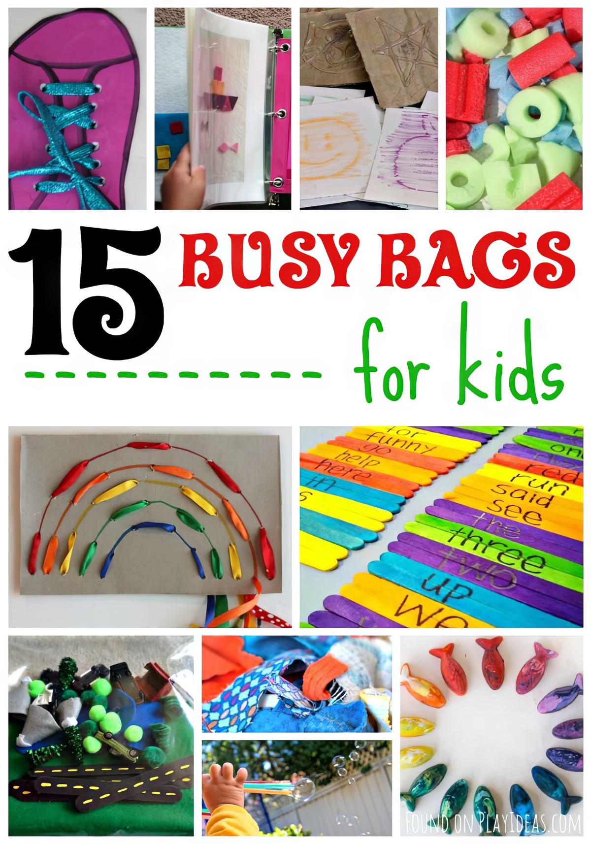 Busy Bags collage of 25 busy bag ideas for kids to enjoy - pinnable image