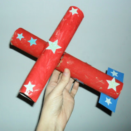 Paper Tube Airplane or cardboard roll airplane as paper plane crafts for kids