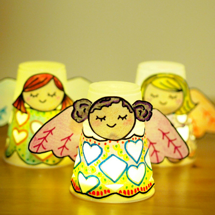 Paper Cup Angel Luminaries crafts for kids!