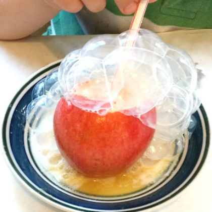 Blow Bubbles Inside An Apple Experiment with the kids!