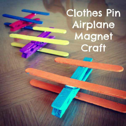 clothes pin airplane magnet as paper plane crafts for kids