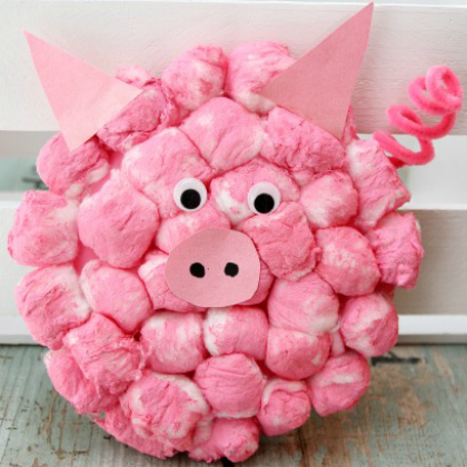cotton ball piggy project. pink pig craft