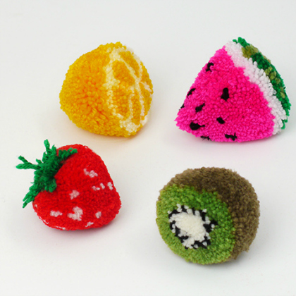 fruit pom poms craft for kids- lemon, strawberry, watermelon and kiwi