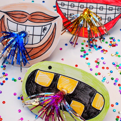funny mouth blowers. funny mouth party horns. silly face noisemakers. New Year Party Idea