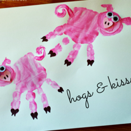 handprints piggy project. Pink Pig Craft