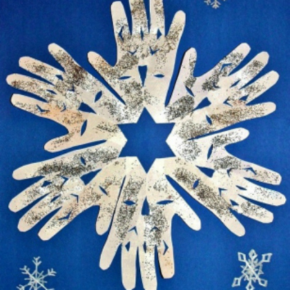 handprint snowflakes, Snowflake Crafts, winter crafts, snow activities. snowflake projects, winter activities for kids. Christmas crafts, Christmas projects